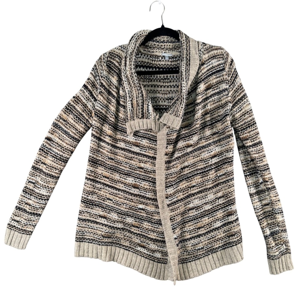 Striped Shawl Collar‎ Cardigan Sweater Coastal Grandmother Neutral Softcore S